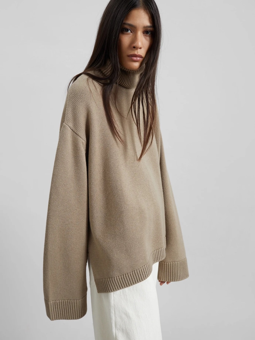 Free People Relaxed Taupe Turtleneck Sweater